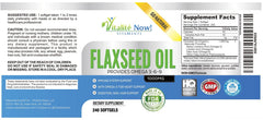 Vitalité Now Upsize packaging emphasizes virgin cold-pressed flaxseed oil benefits.