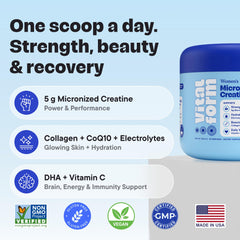 VitalForm micronized creatine powder demonstrates smooth solubility and easy mixing in drinks.