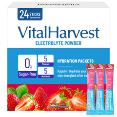 VitalHarvest 24 Sticks electrolytes strawberry flavor for fast hydration on the go