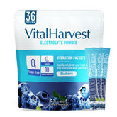 VitalHarvest 36 Sticks electrolyte powder blueberry packaging for convenient hydration