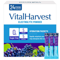VitalHarvest grape electrolyte packet ready for on-the-go hydration