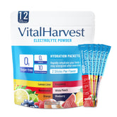 VitalHarvest lemon-lime electrolyte packet for quick hydration during workouts.