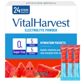 VitalHarvest watermelon electrolyte packets front view for quick hydration on the go.