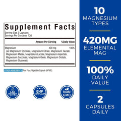 Vitalibre 10-in-1 Magnesium Complex capsules on a white surface, illustrating easy daily intake.