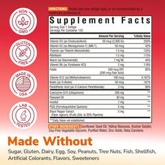 Vitalibre CoQ10 bottle label close-up showing D3/K2 and absorption boost.