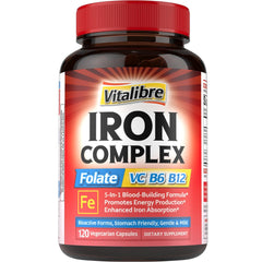 Vitalibre Iron Bisglycinate bottle showing gentle iron delivery for daily energy.