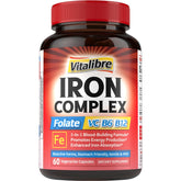Vitalibre Iron Complex bottle front showing vegan, non-GMO iron option