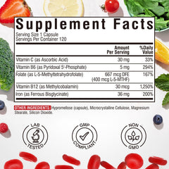 Vitalibre Iron Complex capsules closeup highlighting easy-to-swallow iron.