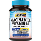 Vitalibre Niacinamide 500mg bottle - non-flush formula supports balanced skin.