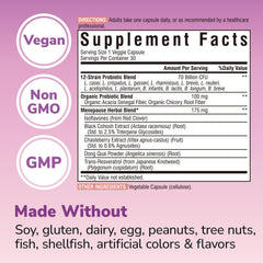 Vitalibre organic prebiotics bottle highlights digestion support for menopausal women