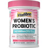 Vitalibre Women's Probiotic Plus bottle pouring, suggesting a daily gut balance routine
