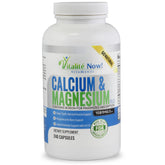 Vitalité Now! Calcium Magnesium D3 bottle close-up highlighting premium bone support.