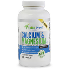 Vitalité Now! Calcium Magnesium D3 bottle close-up highlighting premium bone support.