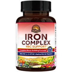 Vitalitown Iron Complex bottle label emphasizing daily iron support