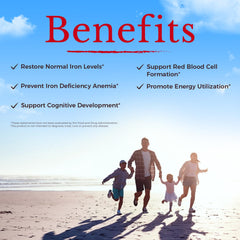 Close-up of Vitalitown iron tablet, small and gentle to ingest.