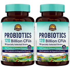 Vitalitown Probiotics bottle with 120B CFUs for gut support.