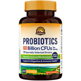Vitalitown Probiotics bottle front highlighting prebiotics for digestive balance