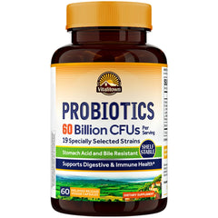 Vitalitown Probiotics bottle front highlighting prebiotics for digestive balance