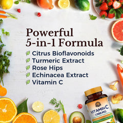 Vitalitown Vitamin C 1000mg with rose hips and bioflavonoids on label for immune support.