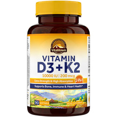 Vitalitown Vitamin D3 K2 softgel bottle for daily bone and immune support.