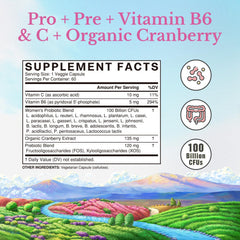 Vitalitown Women’s Probiotics bottle back highlights vegan, allergen-free formula