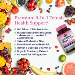 Vitalitown Women’s Probiotics capsules closeup emphasizing vegetarian capsules and 100B CFUs
