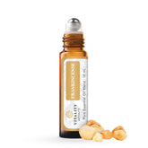 Vitality Frankincense roll-on bottle close-up highlighting aroma and skin routine