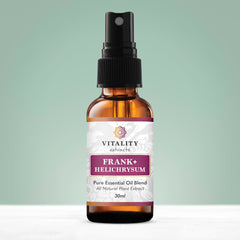 Vitality Frank+ Helichrysum spray dispenses evenly for consistent aroma and gentle relief.