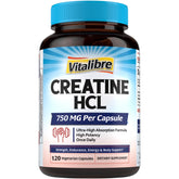 Vitalibre Creatina HCl cápsulas de 750 mg para absorción rápida durante el entrenamiento.
