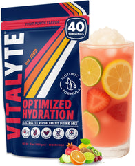 Vitalyte electrolyte powder packaging shown for a ready-to-mix hydration boost