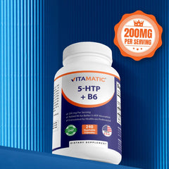 Vitamatic 5-HTP ingredient panel with Griffonia extract and B6.