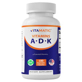 Vitamatic ADK supplement bottle front, highlighting bone health support