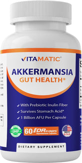Vitamatic Akkermansia Muciniphila bottle with delayed-release capsules for gut support