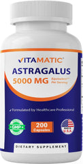 Vitamatic Astragalus capsules bottle front highlighting daily immune support potential
