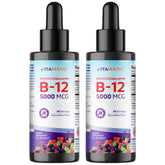 Vitamatic fast-acting B12 bottle with berry flavor label for quick sublingual use