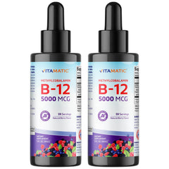 Vitamatic fast-acting B12 bottle with berry flavor label for quick sublingual use