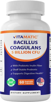 Vitamatic Bacillus Coagulans bottle front for daily digestive support.