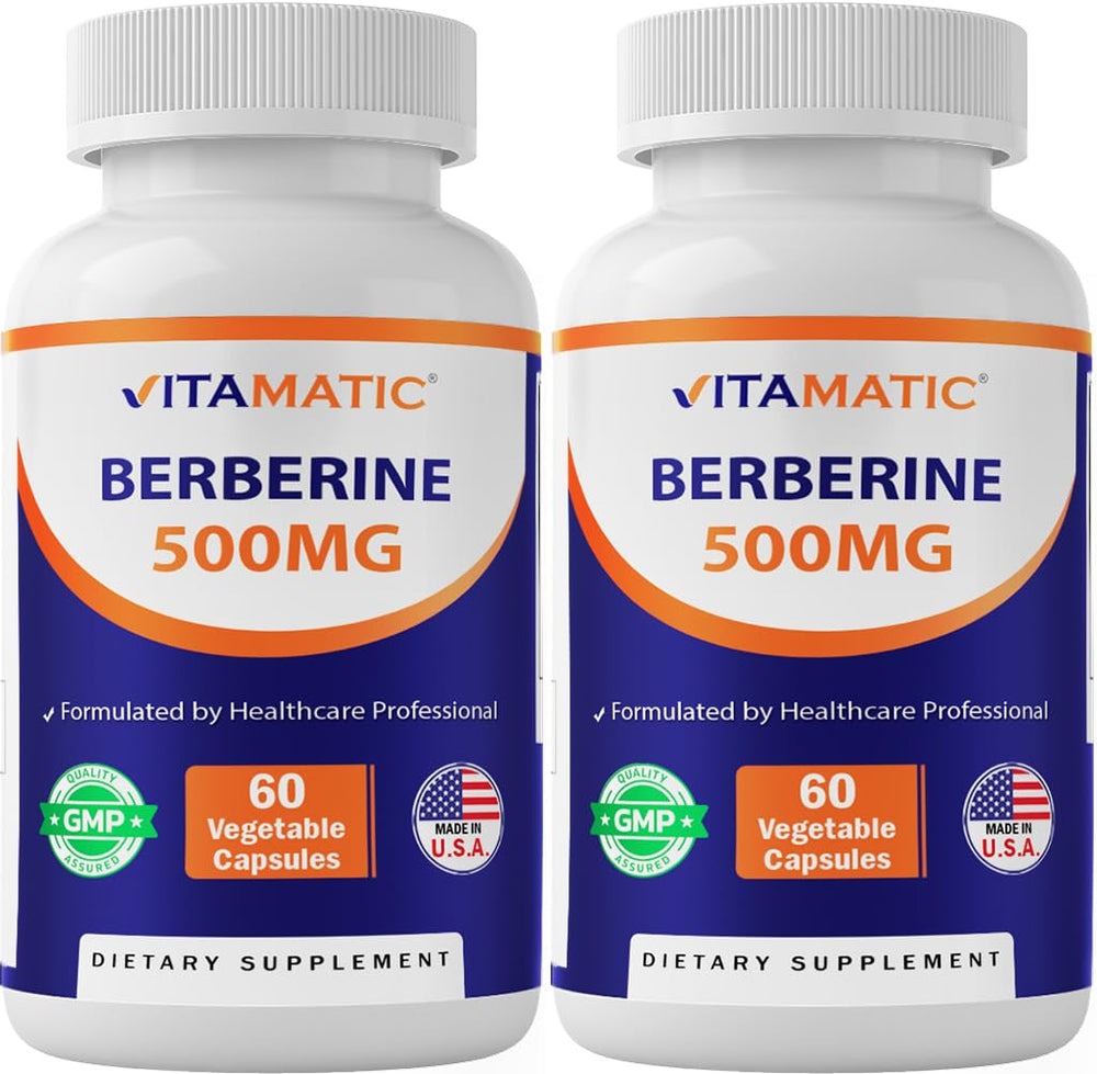 Vitamatic Berberine bottle with capsules, supports balanced metabolism