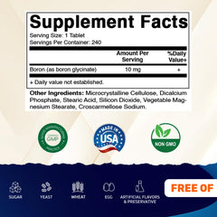 Vitamatic boron bottle label shot highlighting non-GMO and gluten-free features.