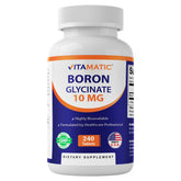 Vitamatic boron glycinate tablets close-up for bone health support.