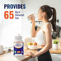 Vitamatic Carbonyl Iron tablet being poured for easy daily use.