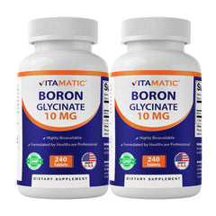 Vitamatic Chelated Boron bottle front view supports bone and connective tissue goals.