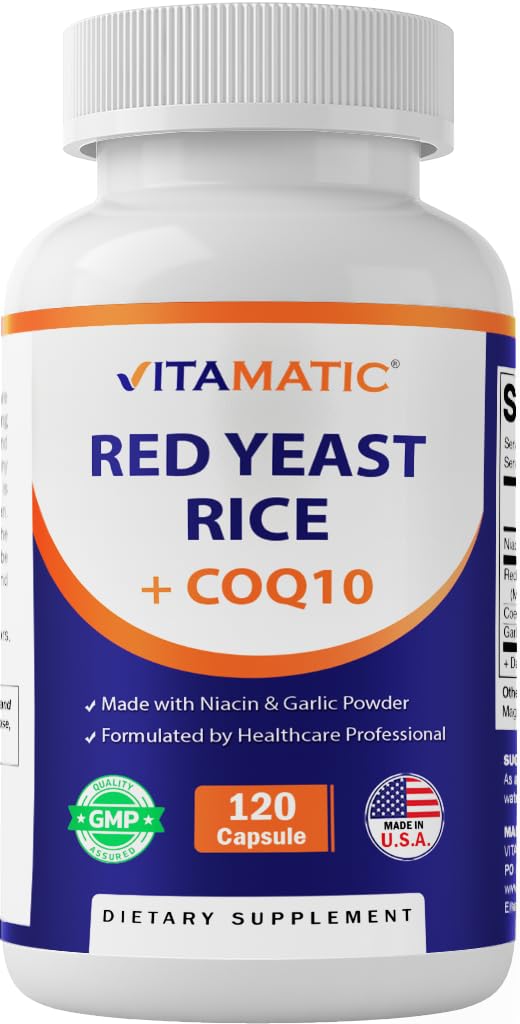 Vitamatic Citrinin-Free Red Yeast Rice capsules on bottle-front-view for daily wellness support