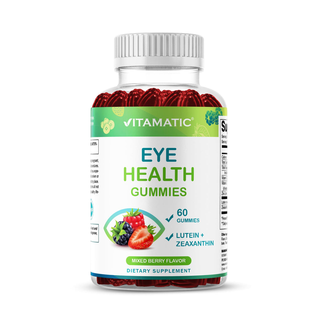 Vitamatic Eye Health Gummies bottle front for convenient daily eye support.