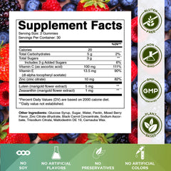 Vitamatic Eye Health Gummies label detail showing lutein and zeaxanthin information.