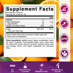 Vitamatic Folic Acid Gummies pack front, 120 vegan servings for daily use.