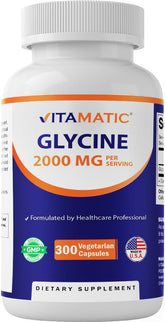 Vitamatic Glycine bottle highlights 2000mg per serving for convenient daily supplementation.