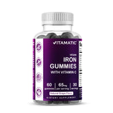 Vitamatic Iron 65 mg Gummies bottle-front showing 60 vegan gummies for daily support