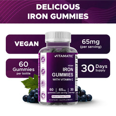 Vitamatic Iron 65 mg Gummies vegan-friendly plant-based formula for daily iron support
