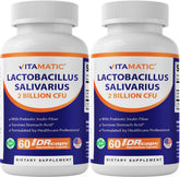 Vitamatic Lactobacillus Salivarius bottle front for daily digestive support.